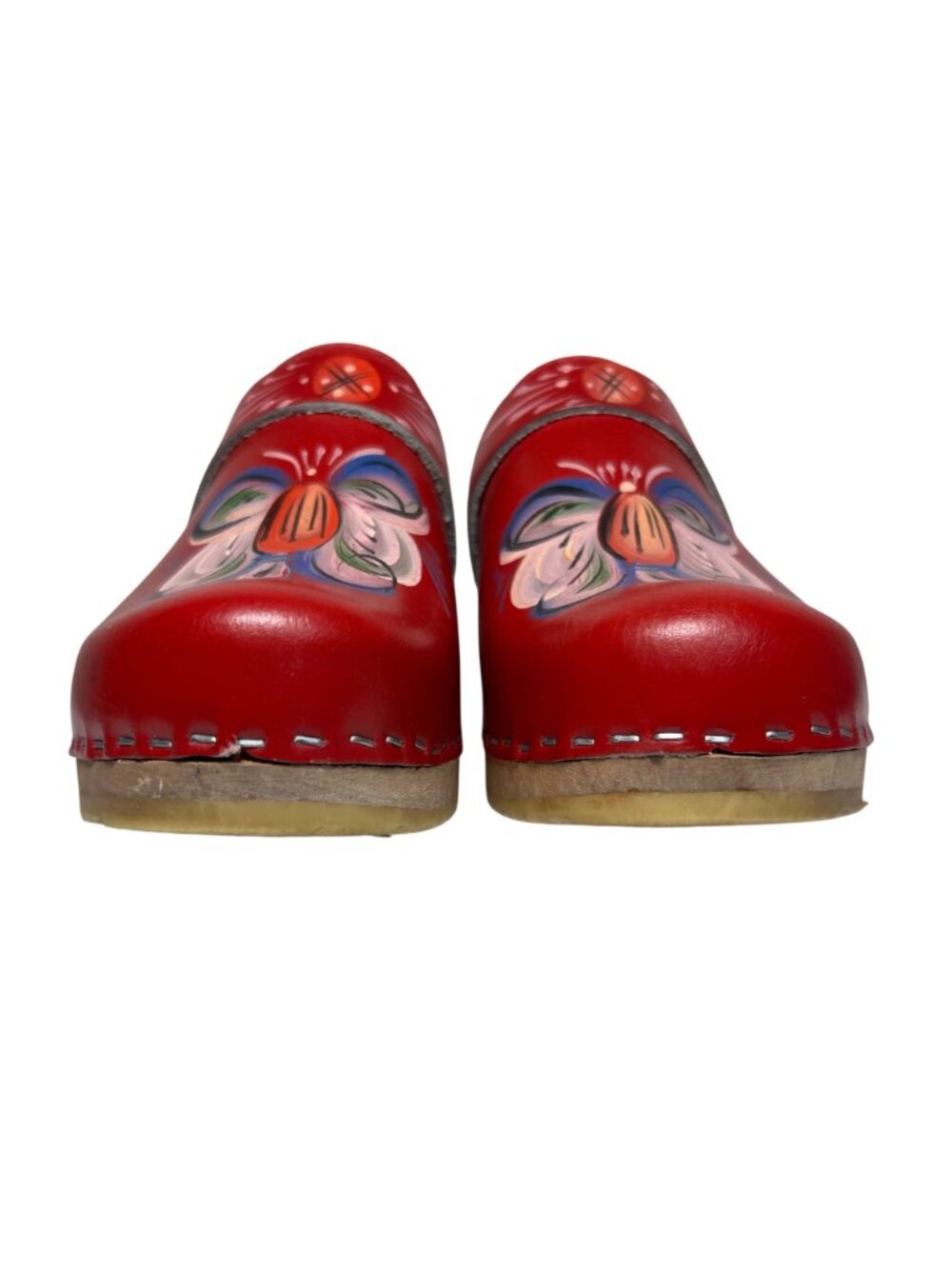Hand-Painted Swedish Clogs Red Leather With Floral Design Size 7 By Dala Clogs - Picture 6 of 12